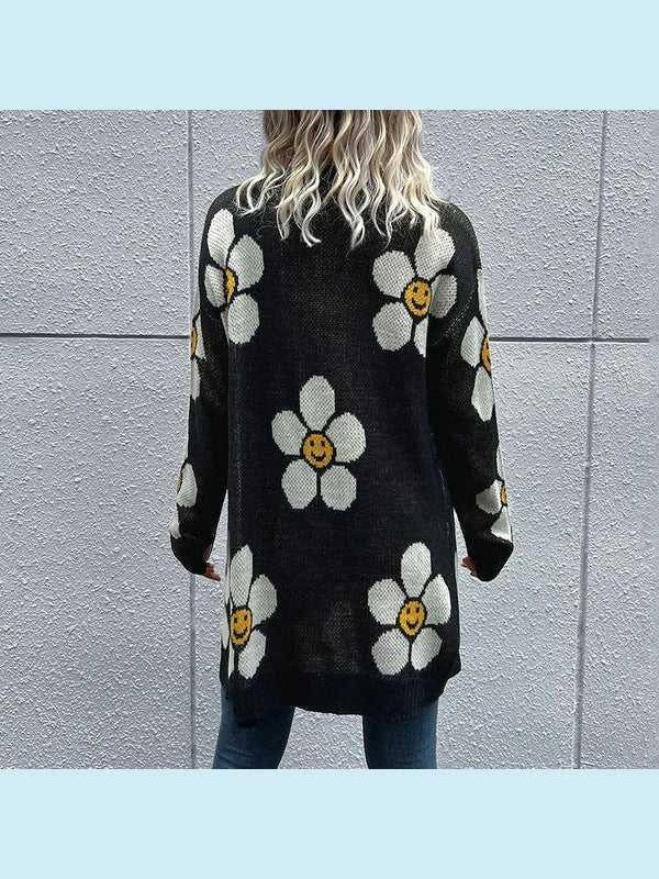 Floral Button Down Longline Cardigan -- 