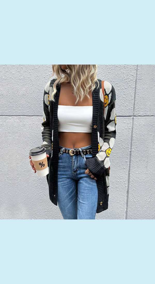 Floral Button Down Longline Cardigan