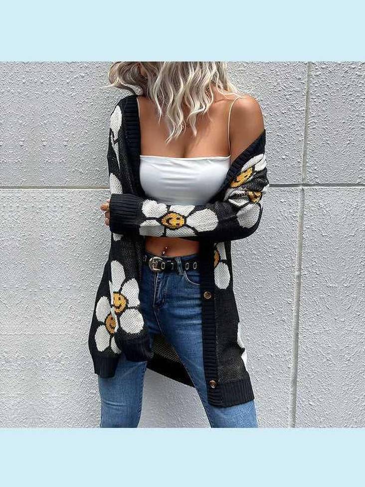 Floral Button Down Longline Cardigan -- 