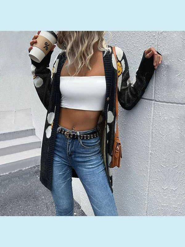 Floral Button Down Longline Cardigan -- 