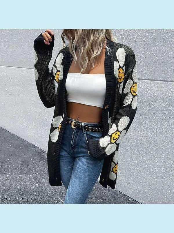 Floral Button Down Longline Cardigan -- 