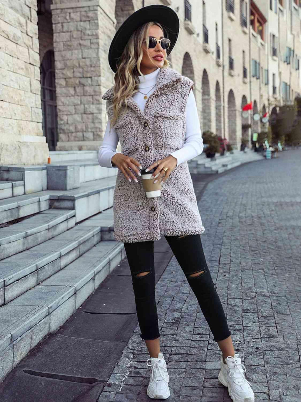 Full Size Button Down Collared Neck Vest -- 