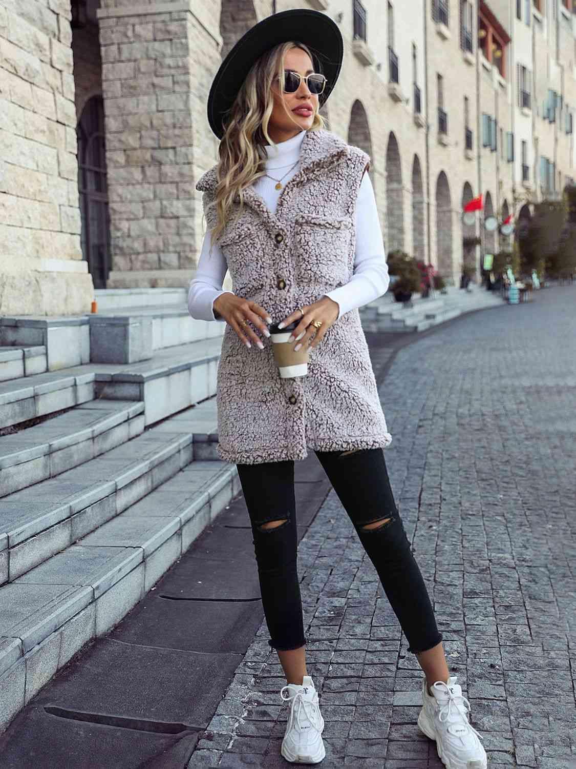 Full Size Button Down Collared Neck Vest -- 