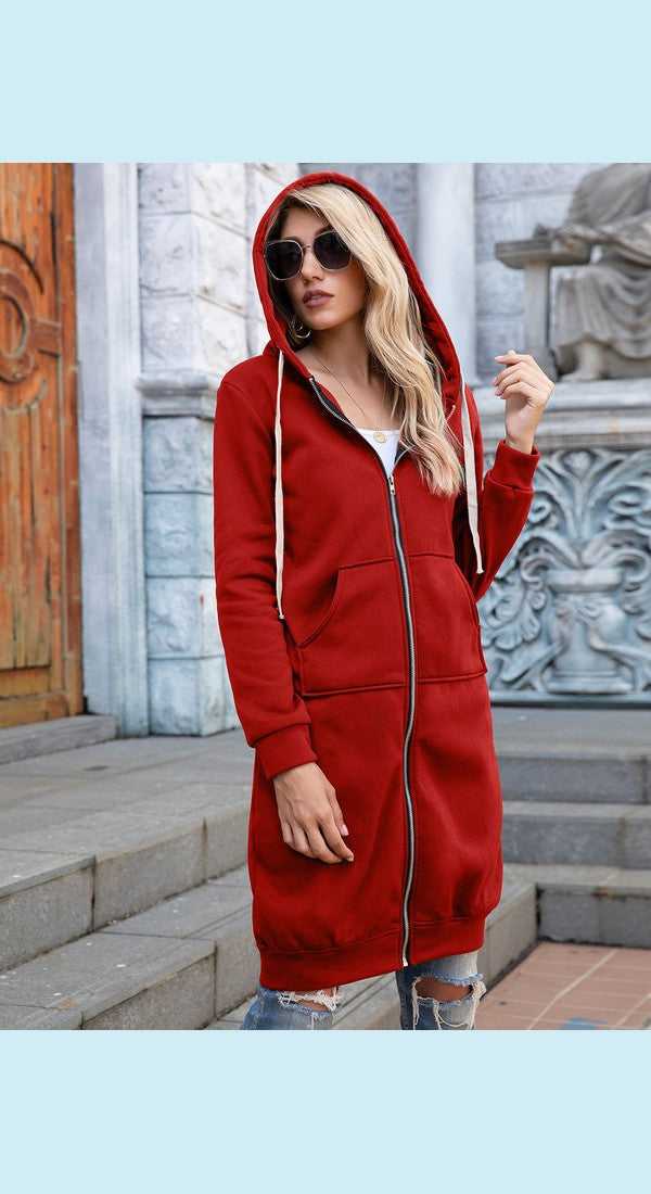 Full Size Zip-Up Longline Hoodie with Pockets