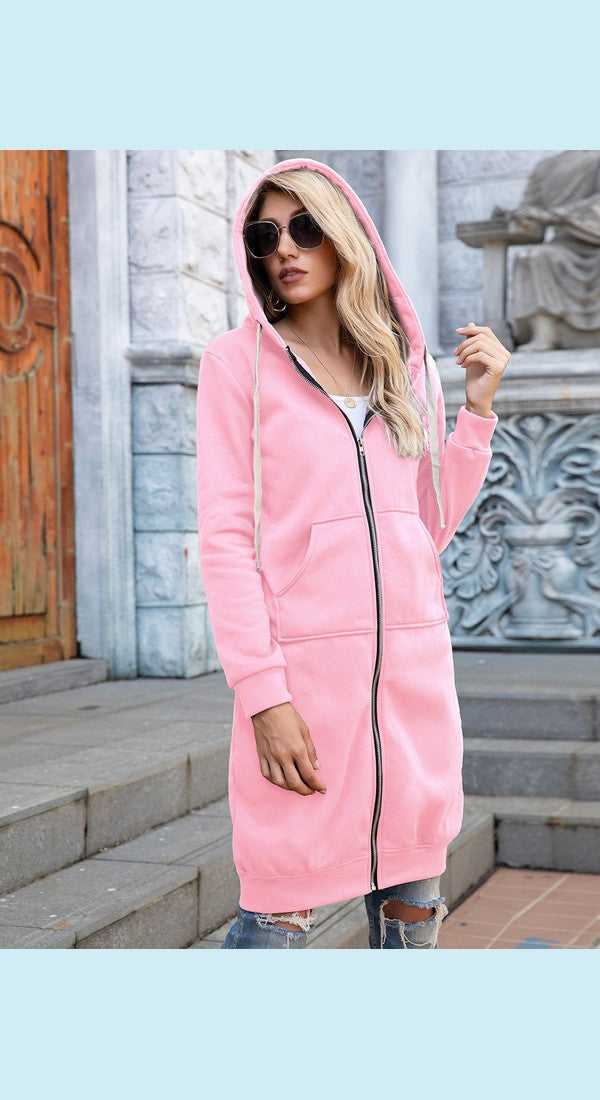 Full Size Zip-Up Longline Hoodie with Pockets