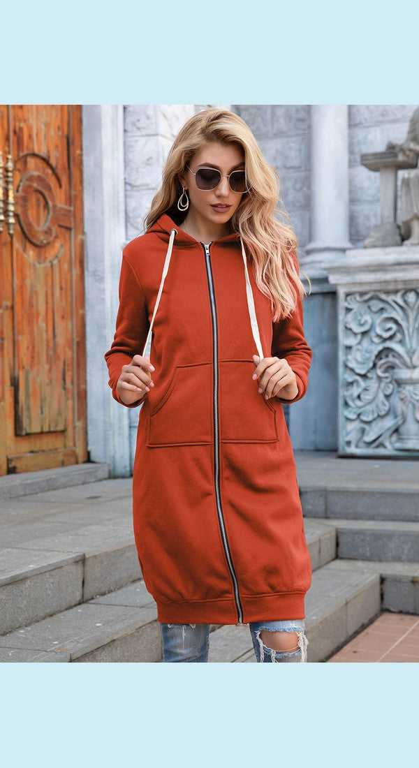 Full Size Zip-Up Longline Hoodie with Pockets