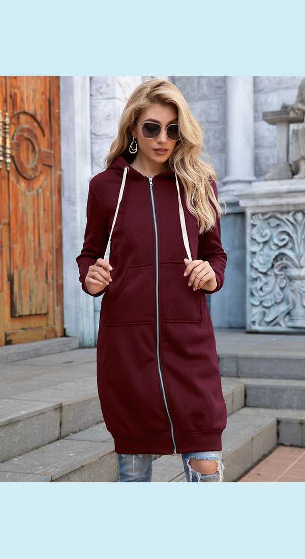 Full Size Zip-Up Longline Hoodie with Pockets