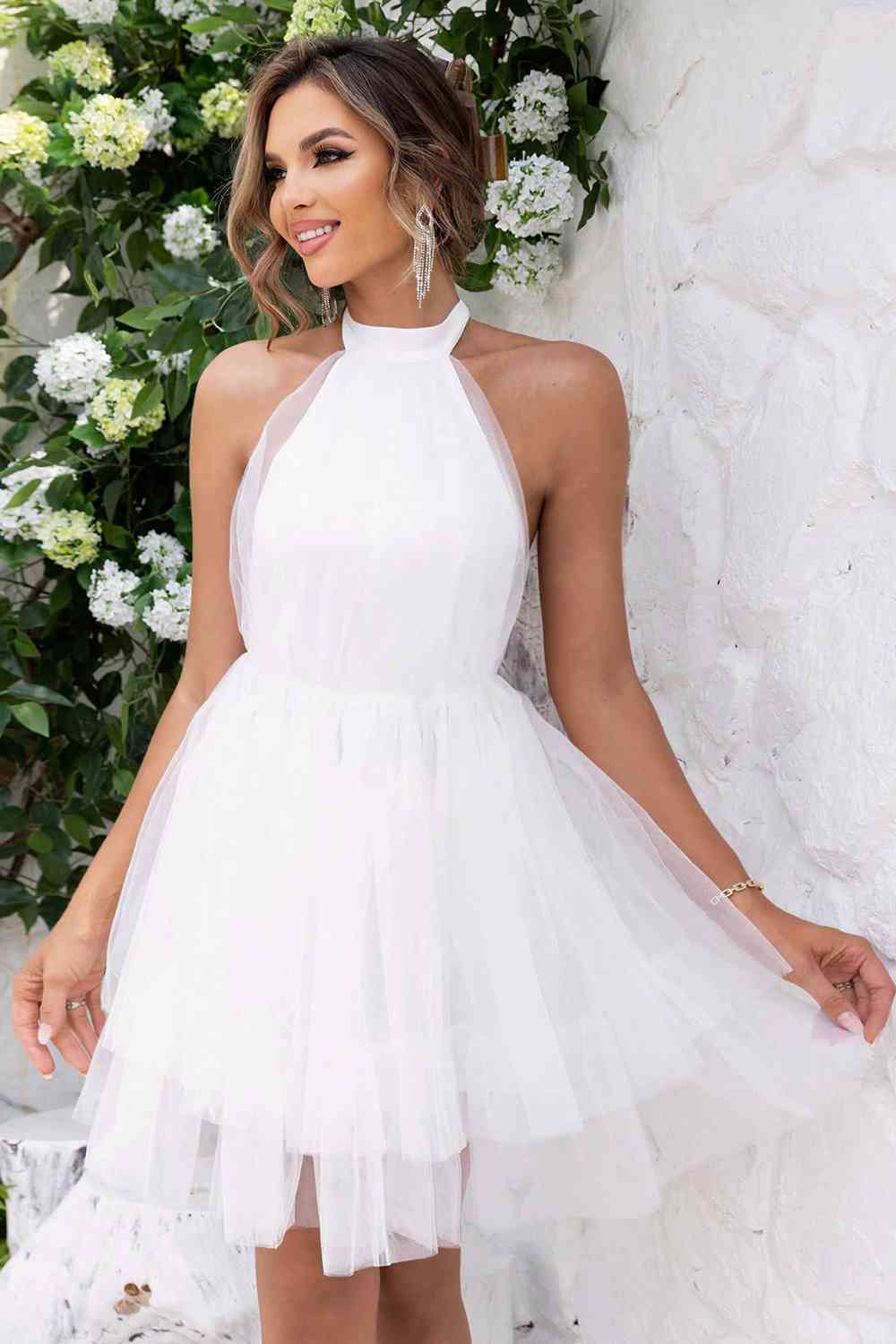 Halter Neck Backless Stretchy Mesh Dress