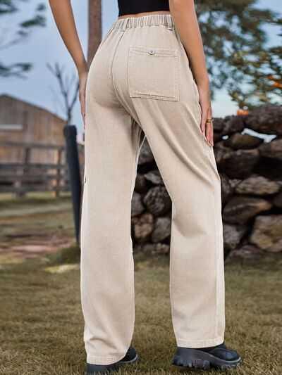 High Waist Cargo Straight Jeans -- 