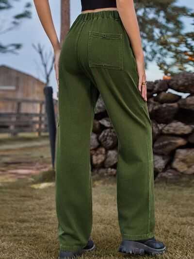 High Waist Cargo Straight Jeans -- 