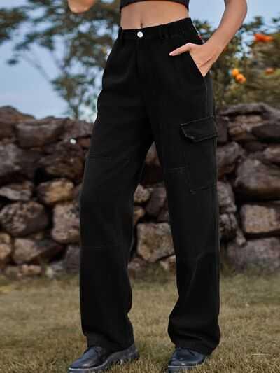 High Waist Cargo Straight Jeans -- 