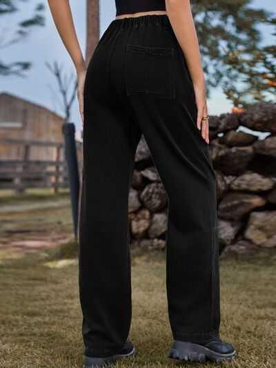 High Waist Cargo Straight Jeans -- 