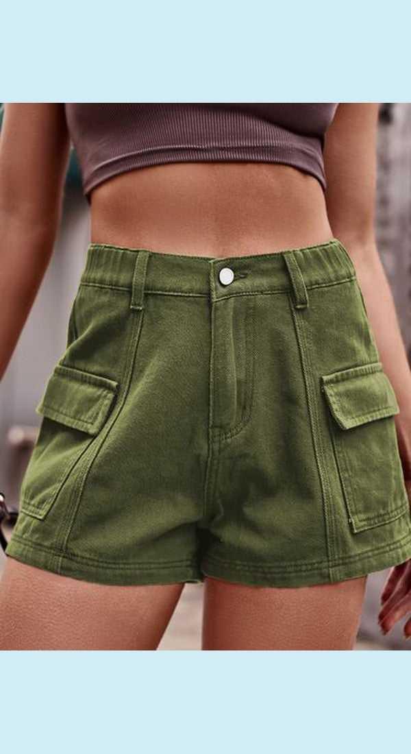 High Waist Denim Shorts with Pockets -- 