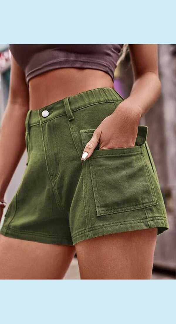 High Waist Denim Shorts with Pockets -- 