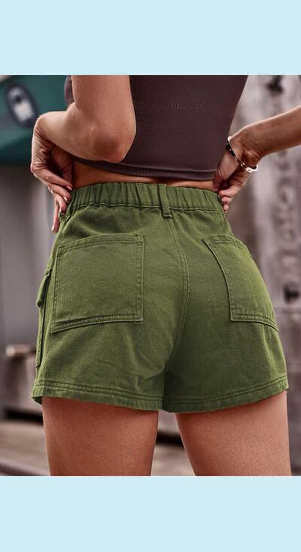 High Waist Denim Shorts with Pockets -- 