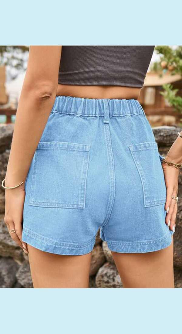 High Waist Denim Shorts with Pockets -- 