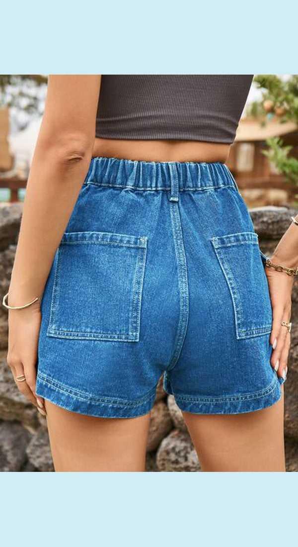 High Waist Denim Shorts with Pockets -- 