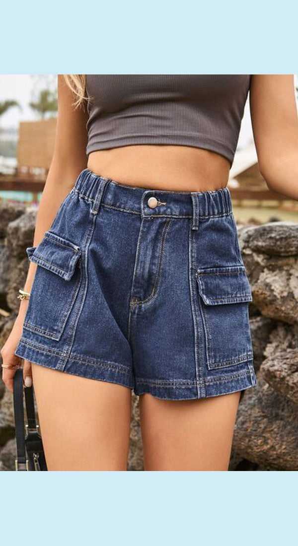 High Waist Denim Shorts with Pockets