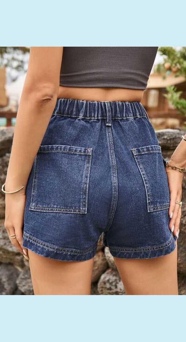 High Waist Denim Shorts with Pockets -- 
