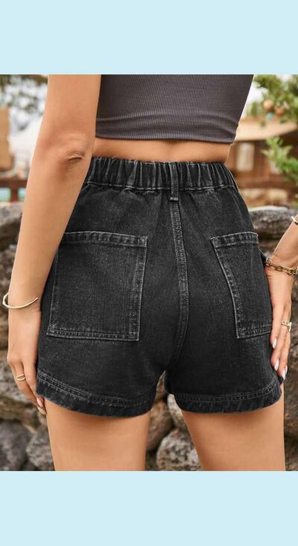 High Waist Denim Shorts with Pockets -- 