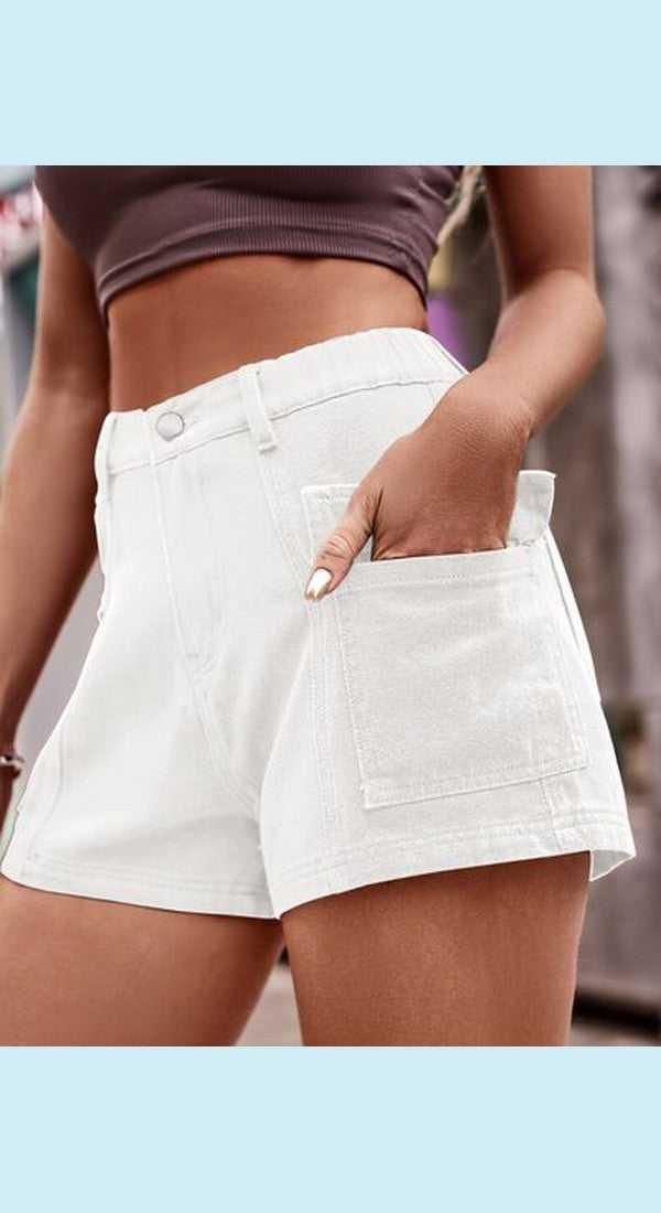 High Waist Denim Shorts with Pockets -- 