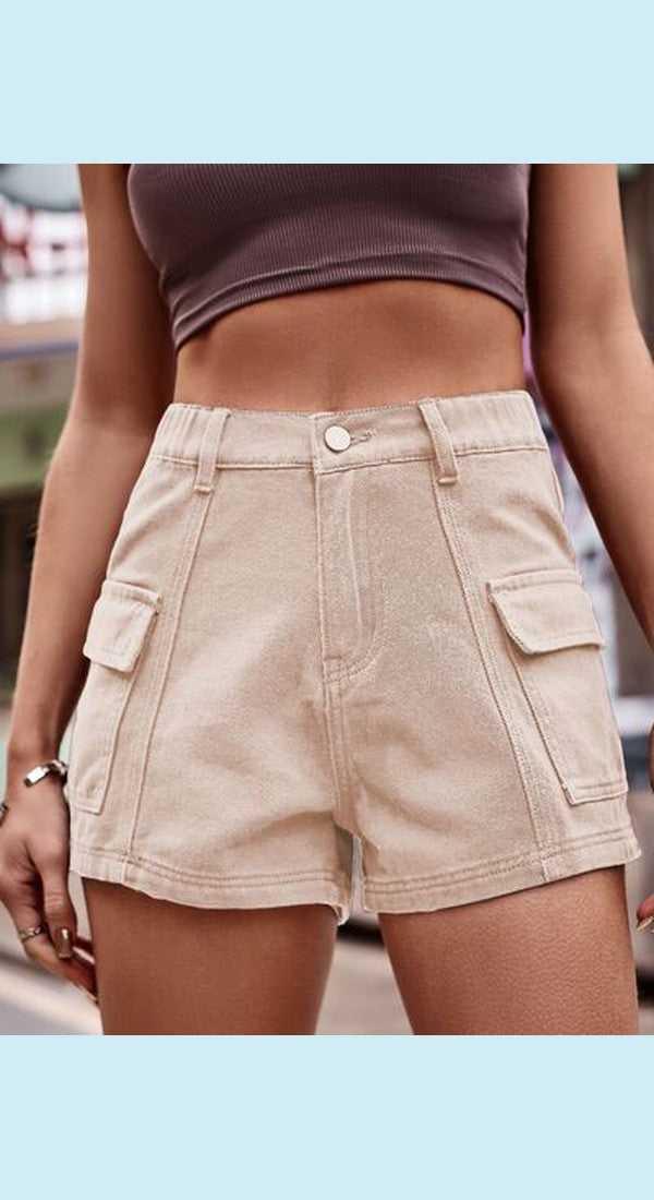 High Waist Denim Shorts with Pockets -- 