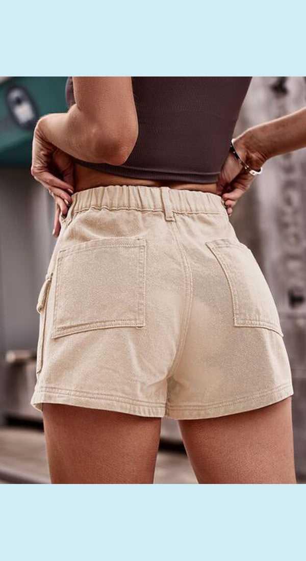 High Waist Denim Shorts with Pockets -- 
