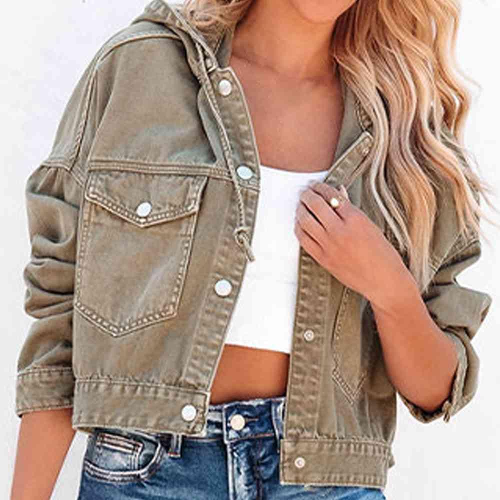 Hooded Dropped Shoulder Denim Jacket -- 