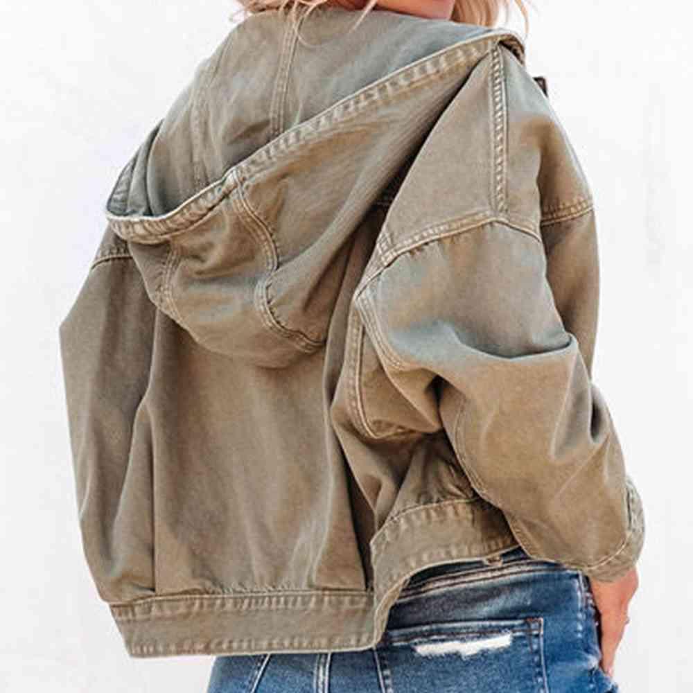Hooded Dropped Shoulder Denim Jacket -- 