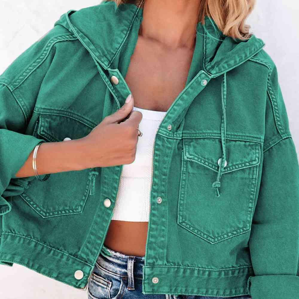 Hooded Dropped Shoulder Denim Jacket -- 