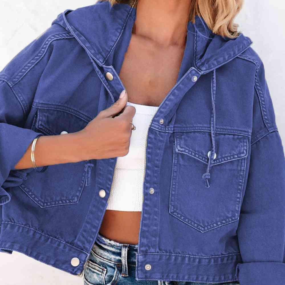 Hooded Dropped Shoulder Denim Jacket -- 