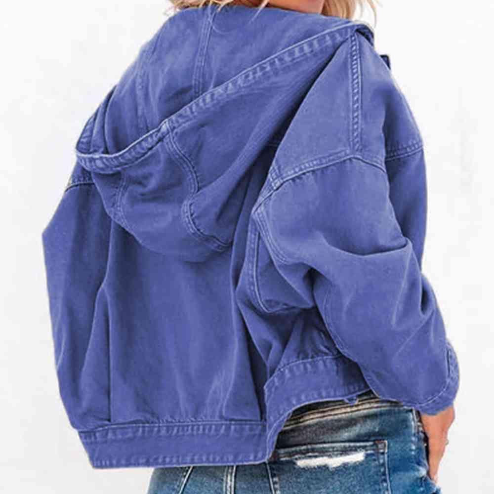 Hooded Dropped Shoulder Denim Jacket -- 