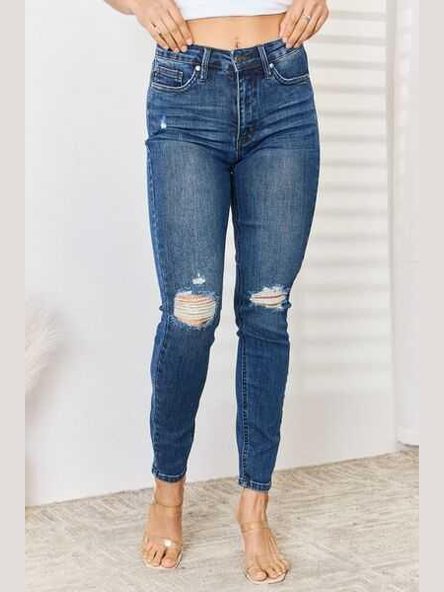 Judy Blue Full Size High Waist Distressed Slim Jeans -- 