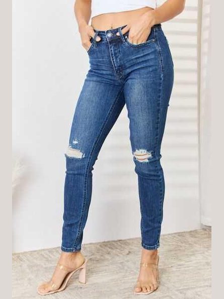 Judy Blue Full Size High Waist Distressed Slim Jeans -- 