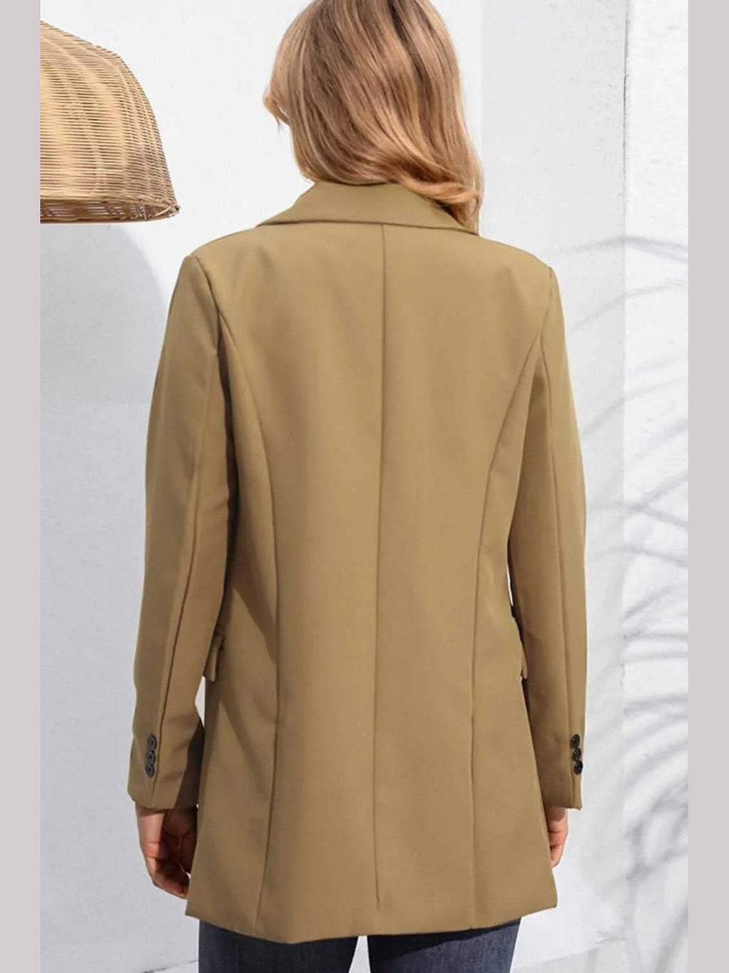 Lapel Neck Long Sleeve Blazer with Pockets -- 