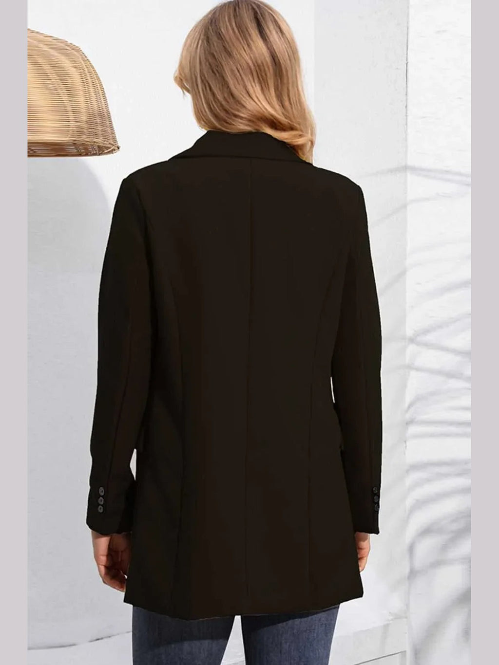 Lapel Neck Long Sleeve Blazer with Pockets -- 
