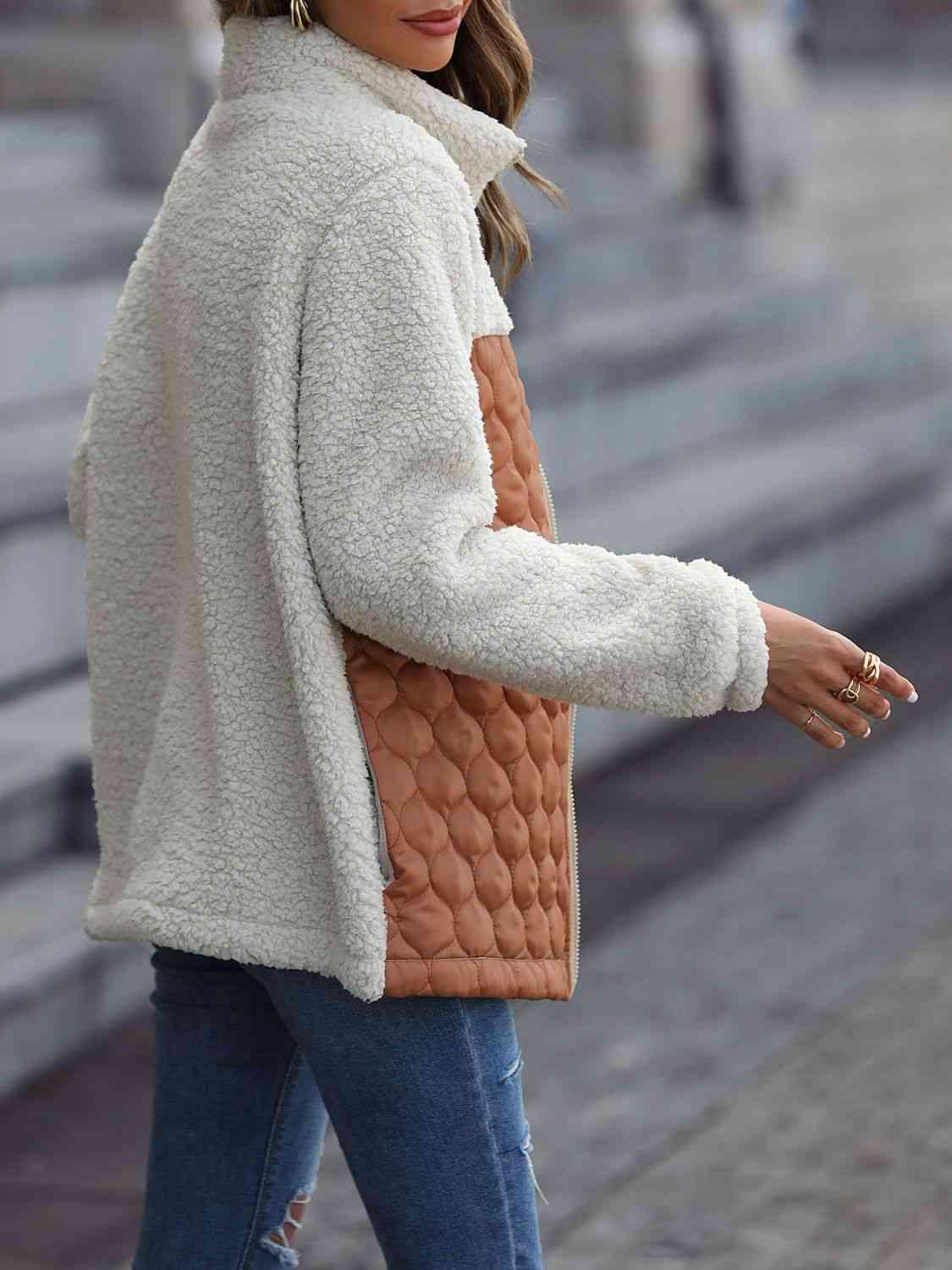 Leopard Color Block Zip-Up Jacket -- 