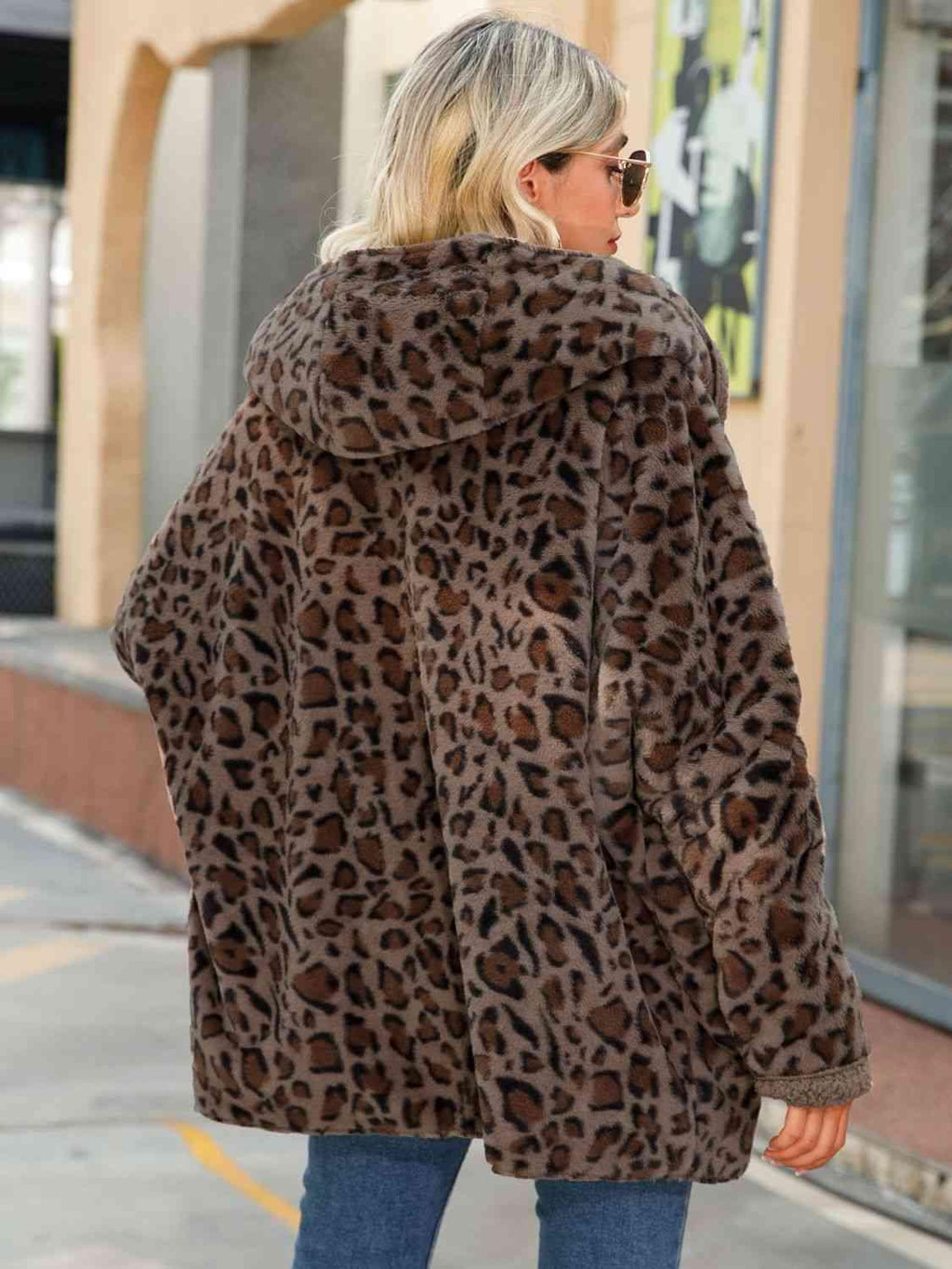 Leopard Hooded Coat with Pockets -- 