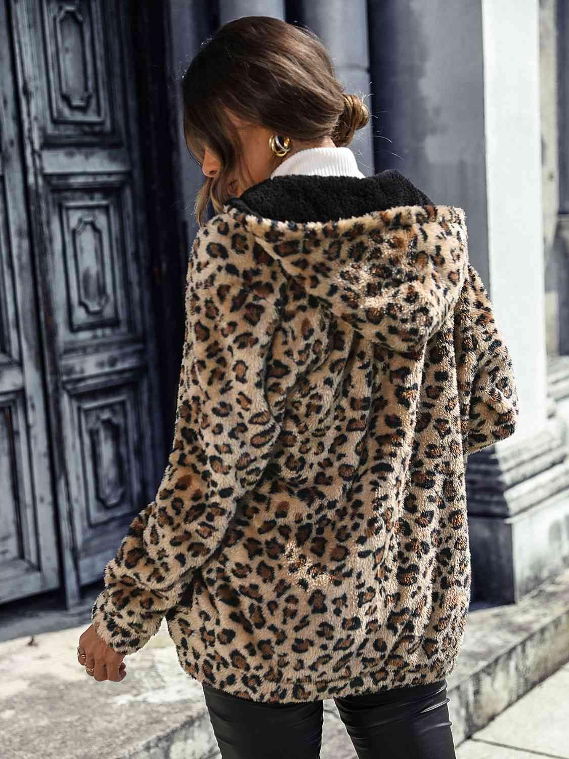 Leopard Zip-Up Hooded Jacket -- 