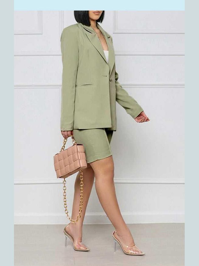 Long Sleeve Blazer and Shorts Set -- 