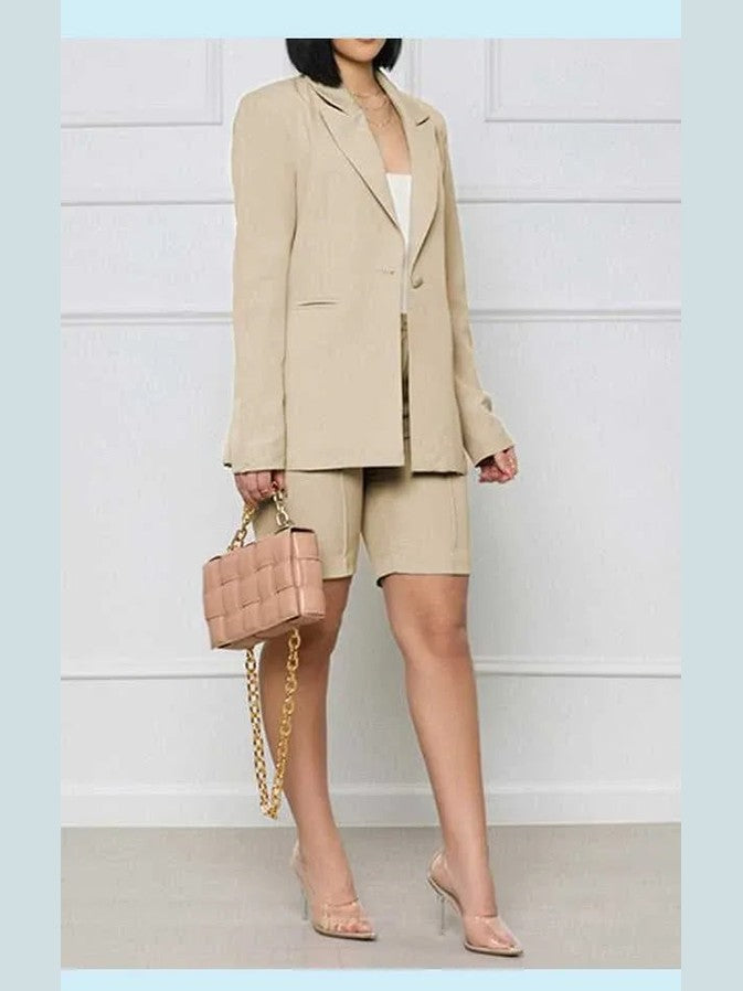 Long Sleeve Blazer and Shorts Set -- 