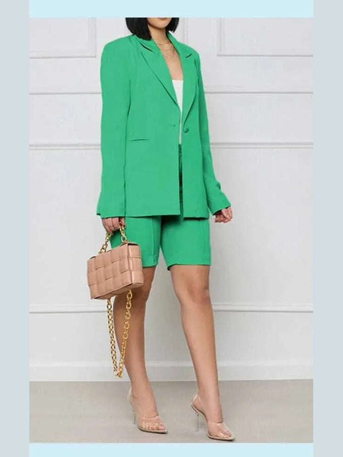 Long Sleeve Blazer and Shorts Set -- 