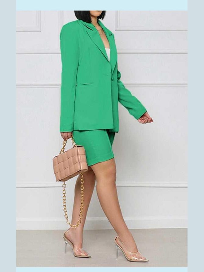 Long Sleeve Blazer and Shorts Set -- 