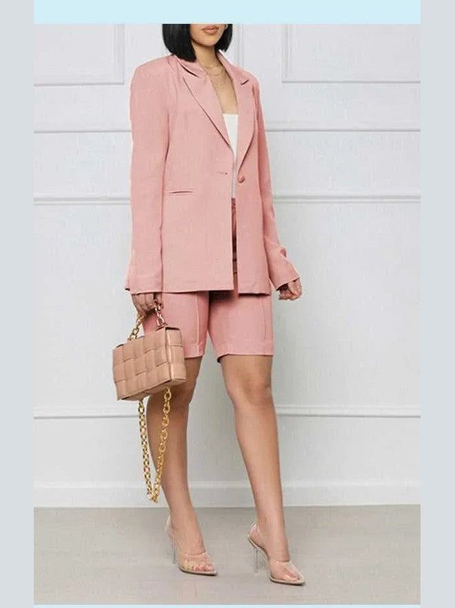 Long Sleeve Blazer and Shorts Set -- 
