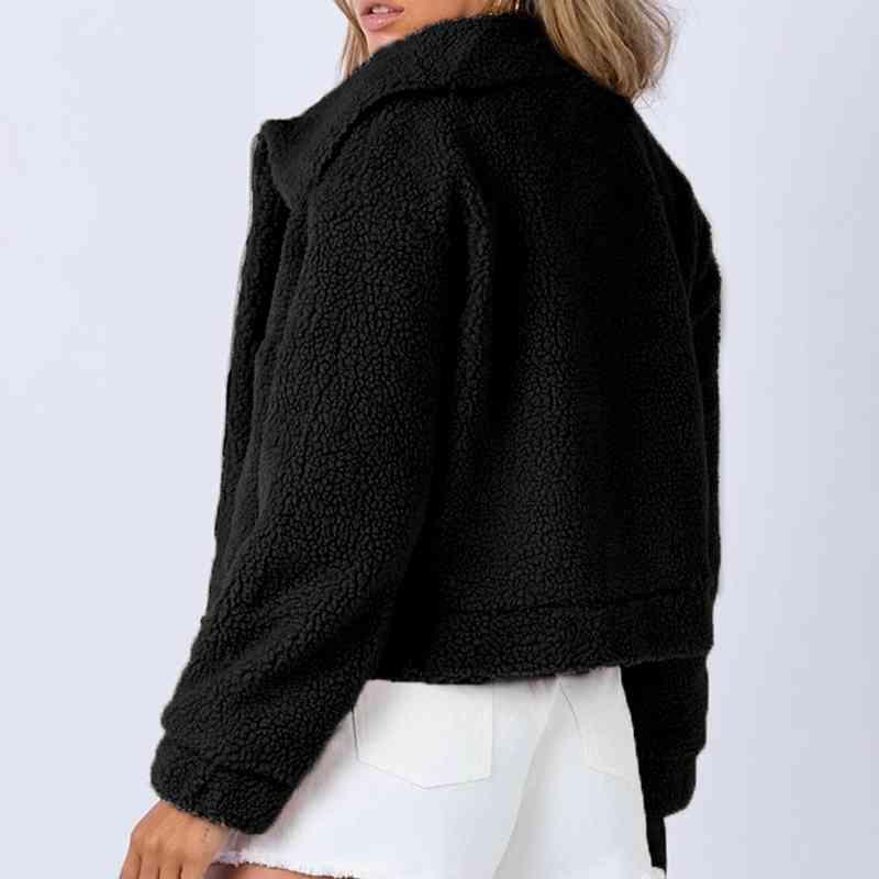 Long Sleeved Collared Neck Sherpa Jacket -- 