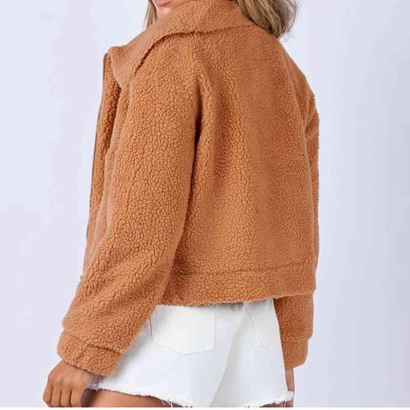Long Sleeved Collared Neck Sherpa Jacket -- 