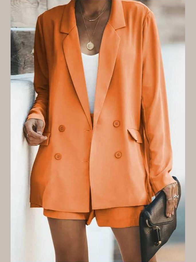 Longline Blazer and Shorts Set with Pockets -- 