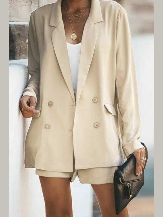 Longline Blazer and Shorts Set with Pockets -- 