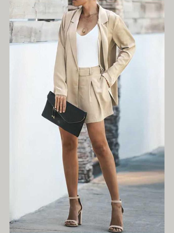 Longline Blazer and Shorts Set with Pockets -- 