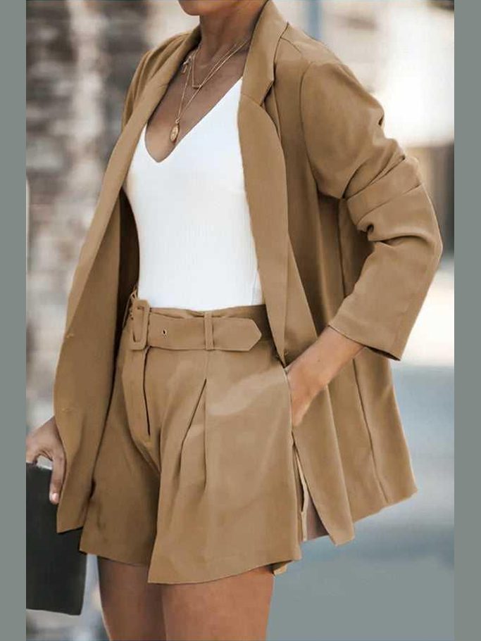 Longline Blazer and Shorts Set with Pockets -- 